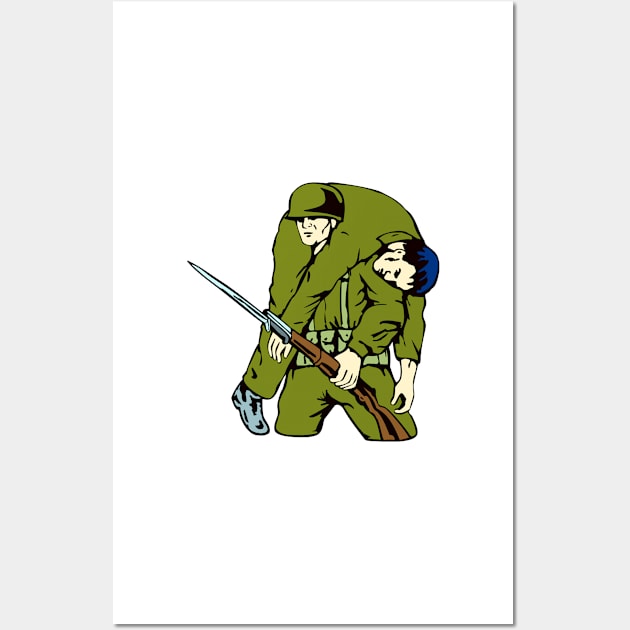 American Soldier With Injured Retro Wall Art by retrovectors